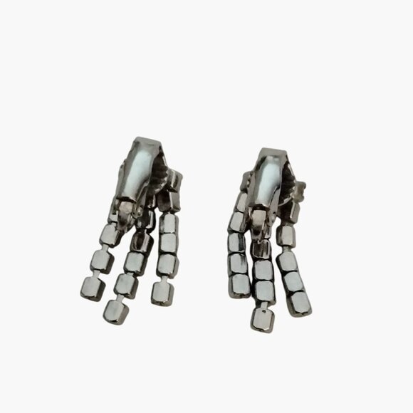 Vintage Silver Tone Rhinestone Dangle Clip On Earrings - Picture 3 of 3
